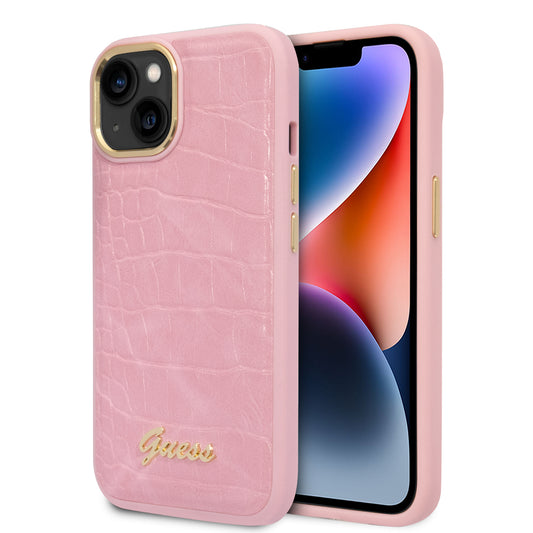 Funda Guess Tipo Piel de Cocodrilo Rosa para iPhone 14 Plus – Estilo Premium