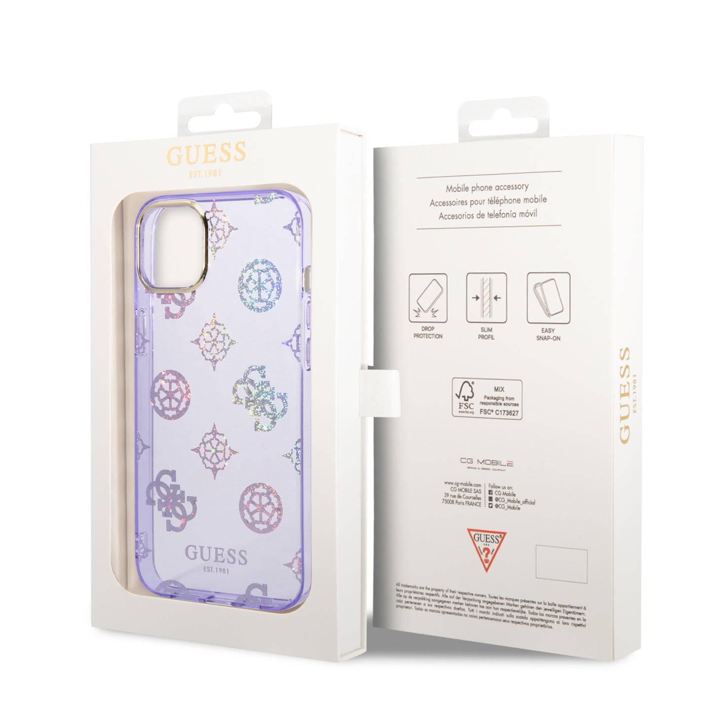 Funda Guess Peony Lila para iPhone 14 Plus – Diseño Floral Elegante