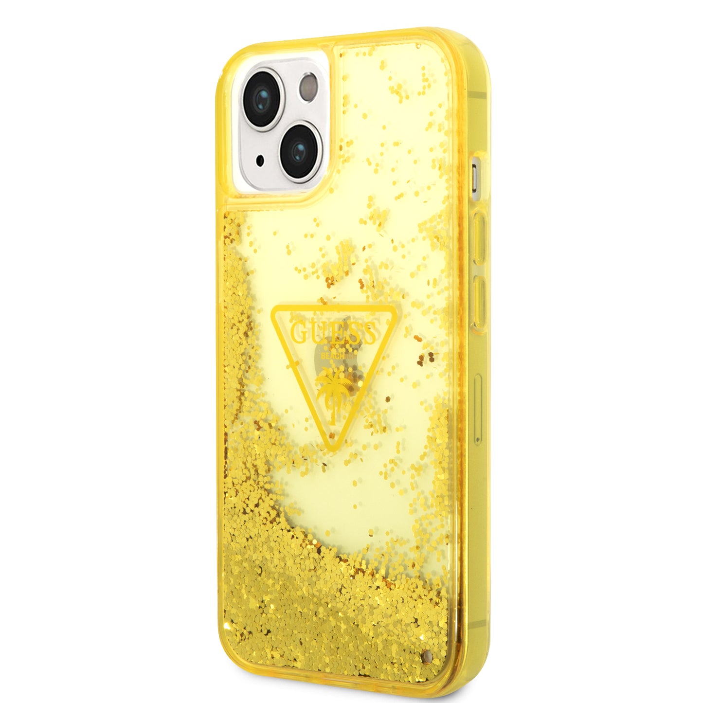 Case Guess Brillos Líquidos para iPhone 14 Plus – Funda Original Amarilla con Glitter