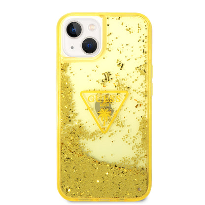 Case Guess Brillos Líquidos para iPhone 14 Plus – Funda Original Amarilla con Glitter