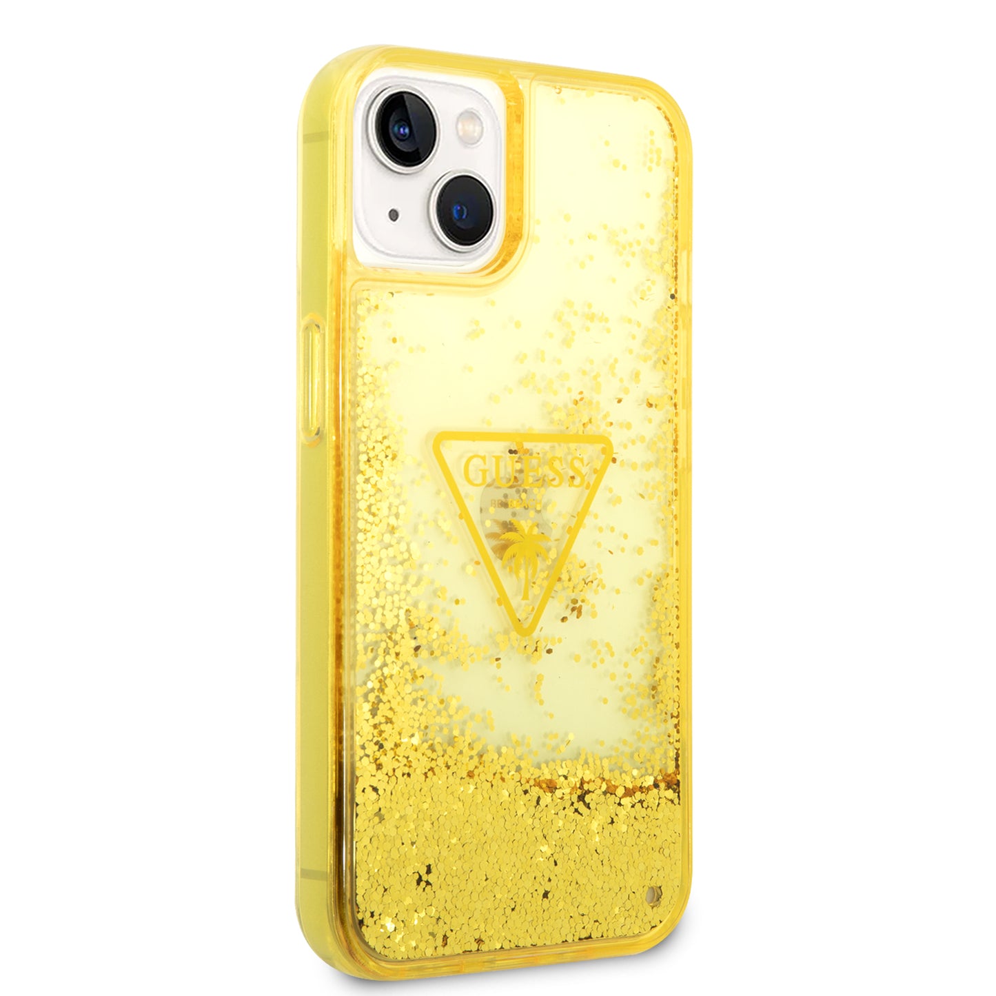 Case Guess Brillos Líquidos para iPhone 14 Plus – Funda Original Amarilla con Glitter