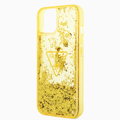 Case Guess Brillos Líquidos para iPhone 14 Plus – Funda Original Amarilla con Glitter