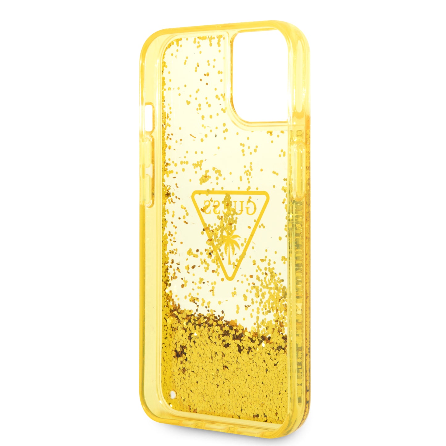 Case Guess Brillos Líquidos para iPhone 14 Plus – Funda Original Amarilla con Glitter
