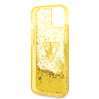 Case Guess Brillos Líquidos para iPhone 14 Plus – Funda Original Amarilla con Glitter