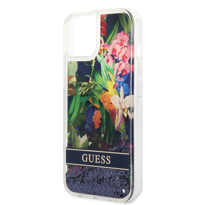 Case Guess Flores con Brillos para iPhone 14 Plus – Funda Azul Original