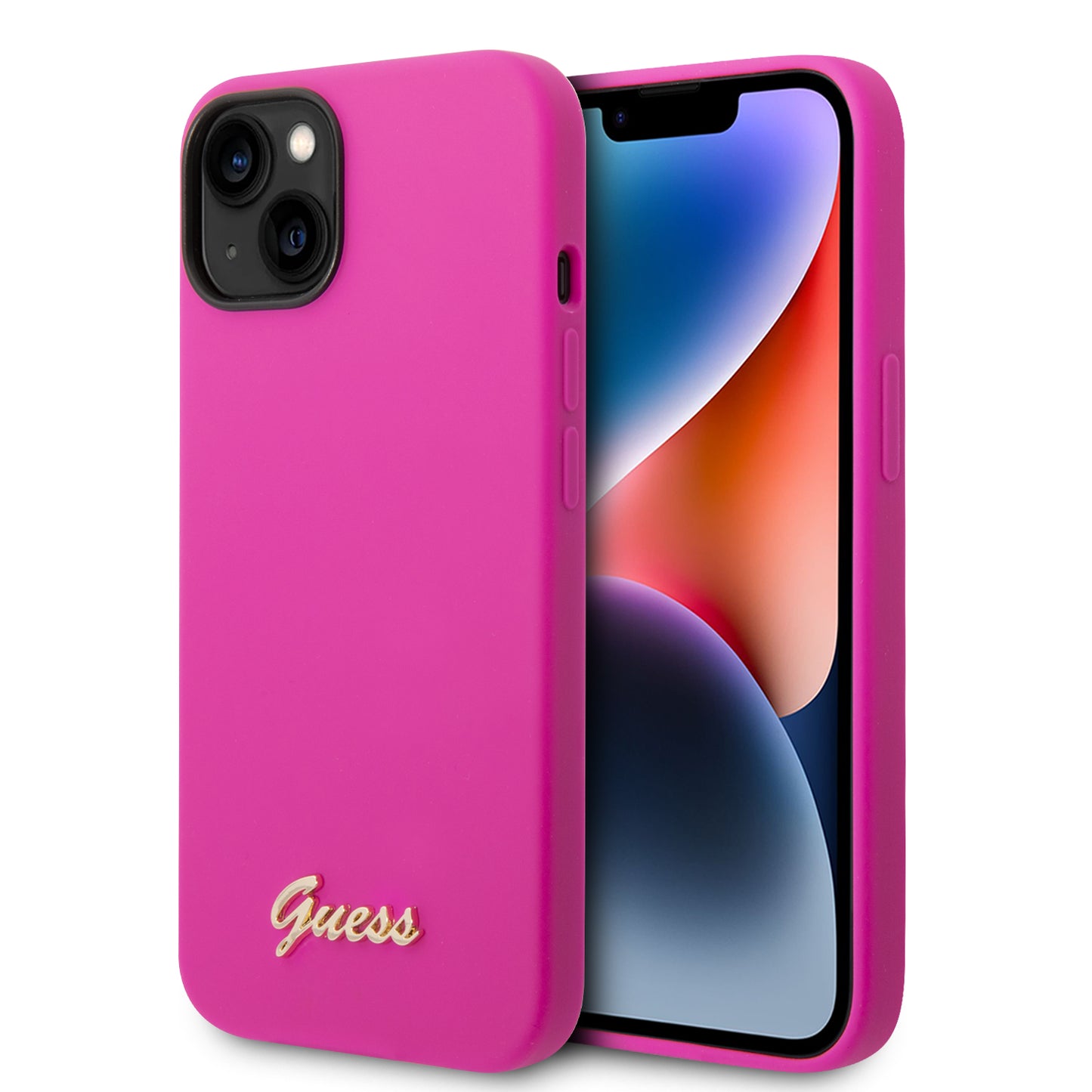 Case Guess Silicón Rosa para iPhone 14 Plus – Funda Original Suave y Protectora