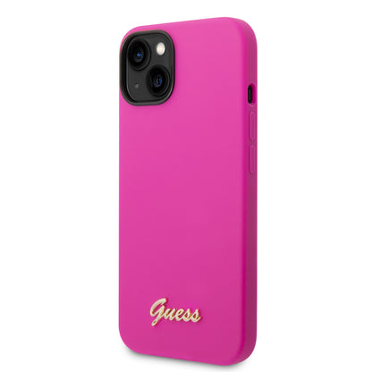 Case Guess Silicón Rosa para iPhone 14 Plus – Funda Original Suave y Protectora