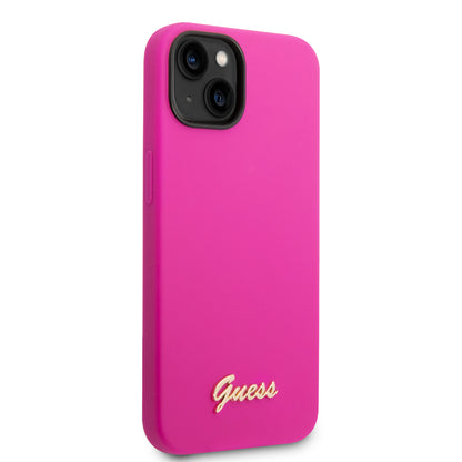 Case Guess Silicón Rosa para iPhone 14 Plus – Funda Original Suave y Protectora