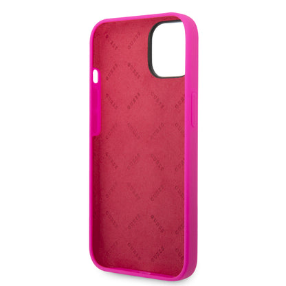 Case Guess Silicón Rosa para iPhone 14 Plus – Funda Original Suave y Protectora
