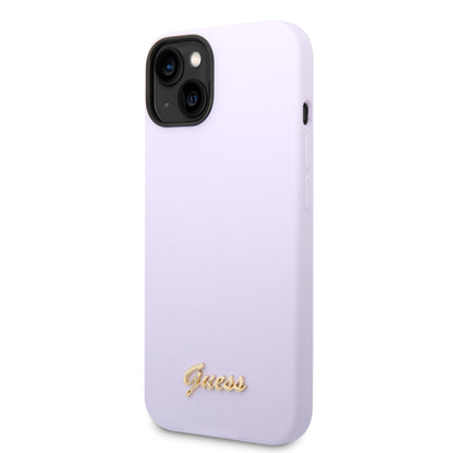 Case Guess Silicón Lila para iPhone 14 Plus – Funda Original Suave y Protectora