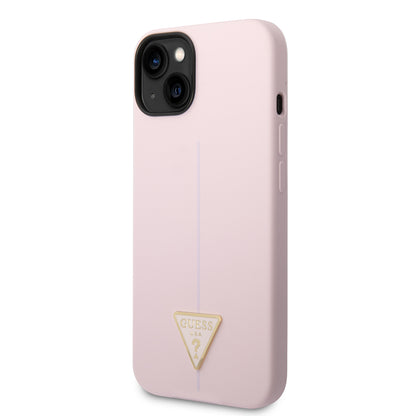 Case Guess Silicón Rosa Triángulo para iPhone 14 Plus – Funda Original Soft Touch