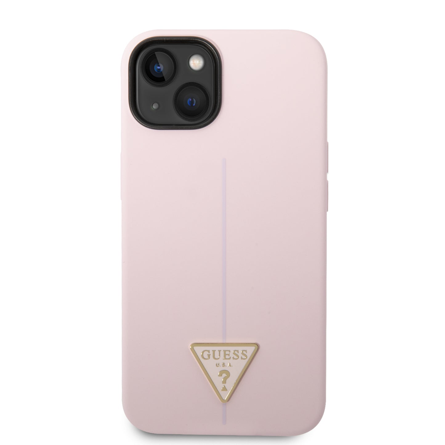 Case Guess Silicón Rosa Triángulo para iPhone 14 Plus – Funda Original Soft Touch
