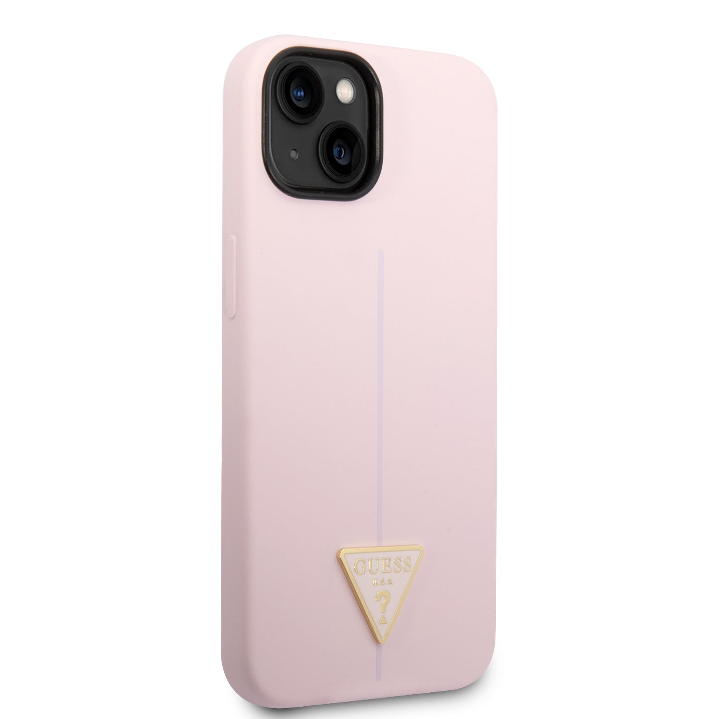Case Guess Silicón Rosa Triángulo para iPhone 14 Plus – Funda Original Soft Touch