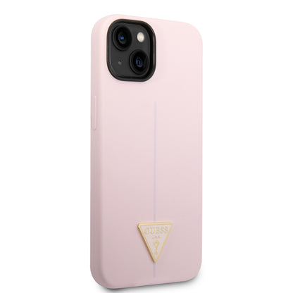 Case Guess Silicón Rosa Triángulo para iPhone 14 Plus – Funda Original Soft Touch