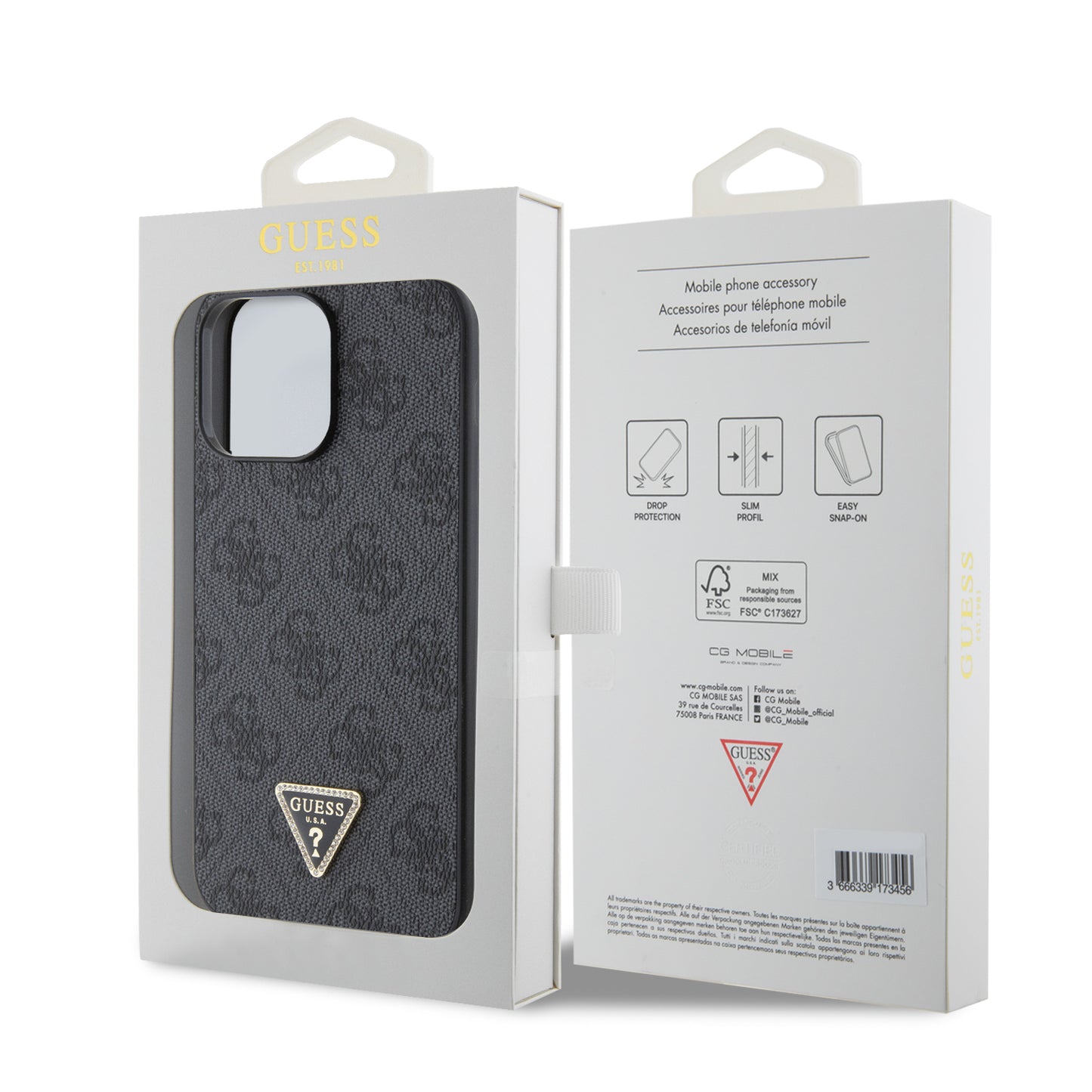 Case Guess 4G Logo Clásico para iPhone 14 Pro Negro - Protección y Estilo Premium