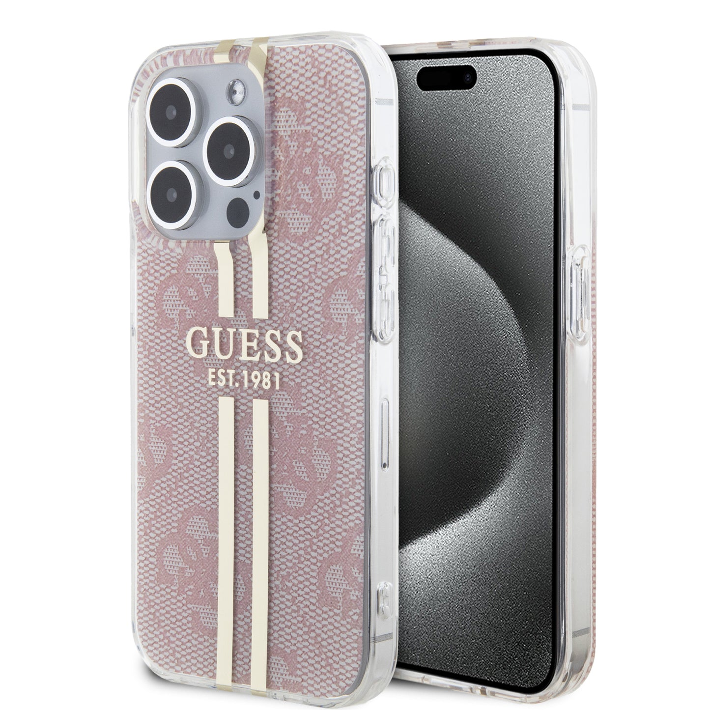 Case Guess Brillos Rosa para iPhone 15 - Funda de Lujo y Estilo