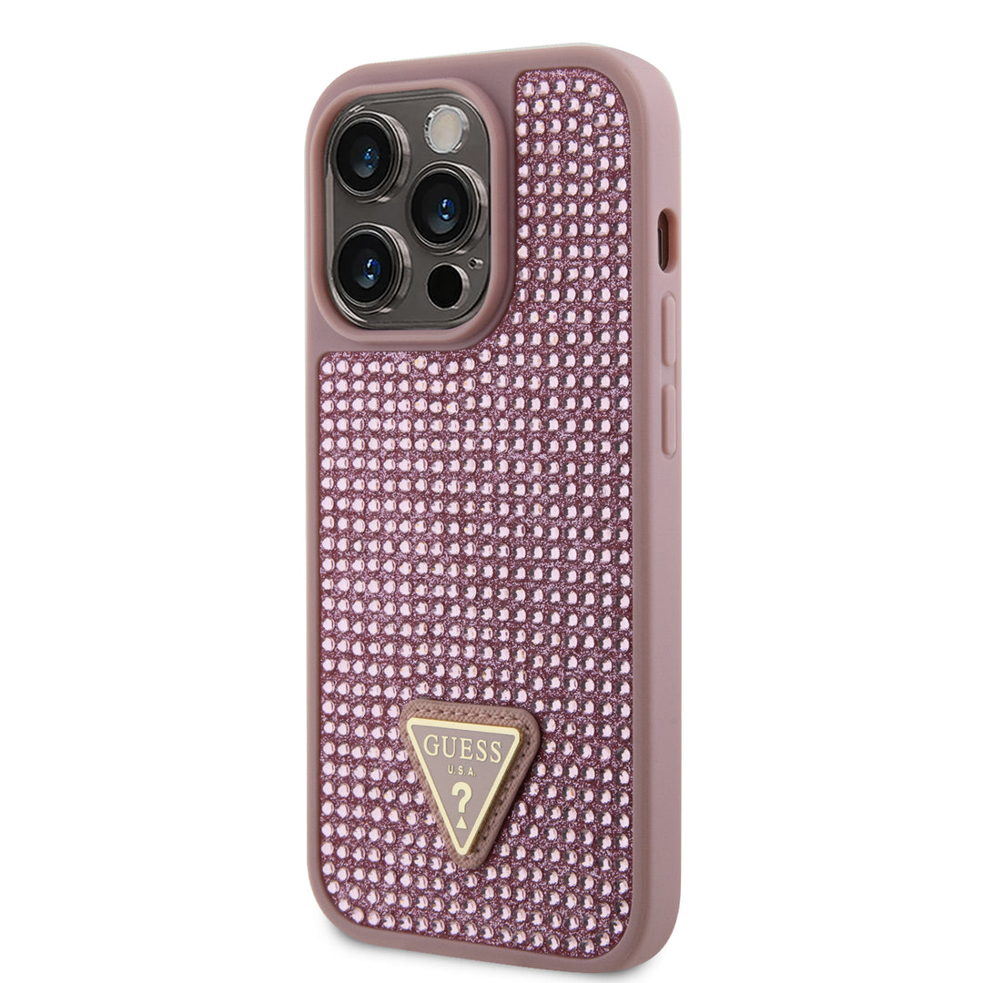 Funda Guess Pedrería Logo Triángulo para iPhone 15 Pro - Rosa Glamour y Elegancia