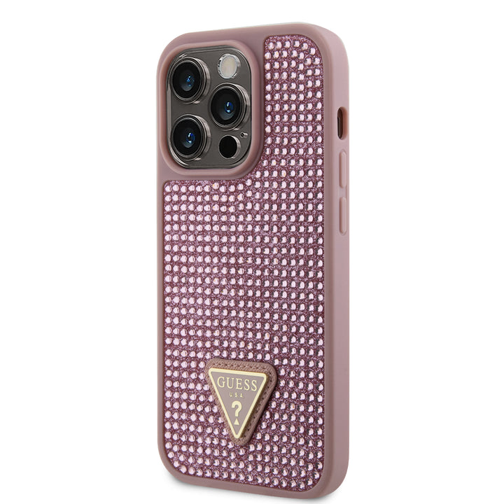 Funda Guess Pedrería Logo Triángulo para iPhone 15 Pro - Rosa Glamour y Elegancia