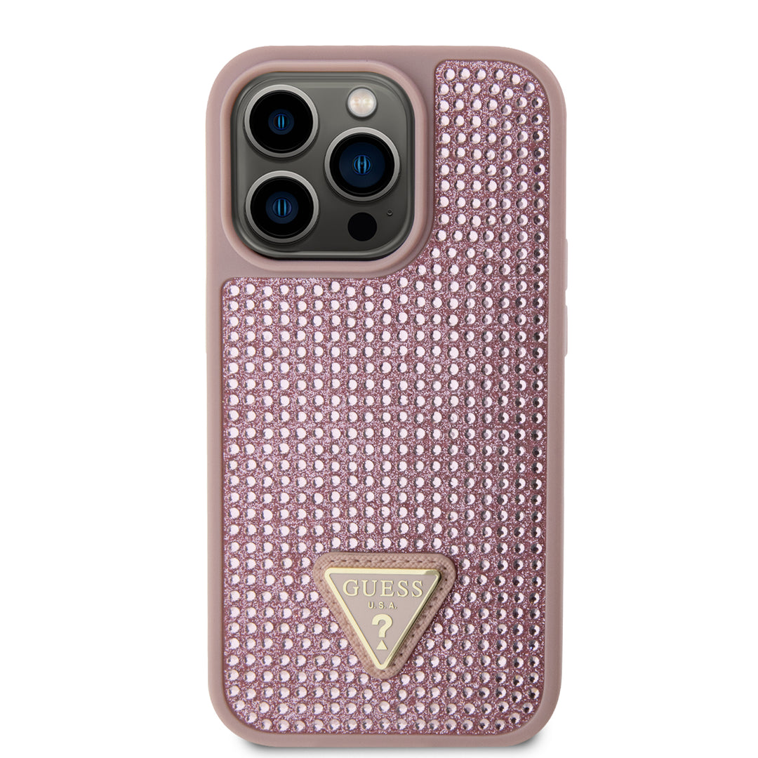 Funda Guess Pedrería Logo Triángulo para iPhone 15 Pro - Rosa Glamour y Elegancia
