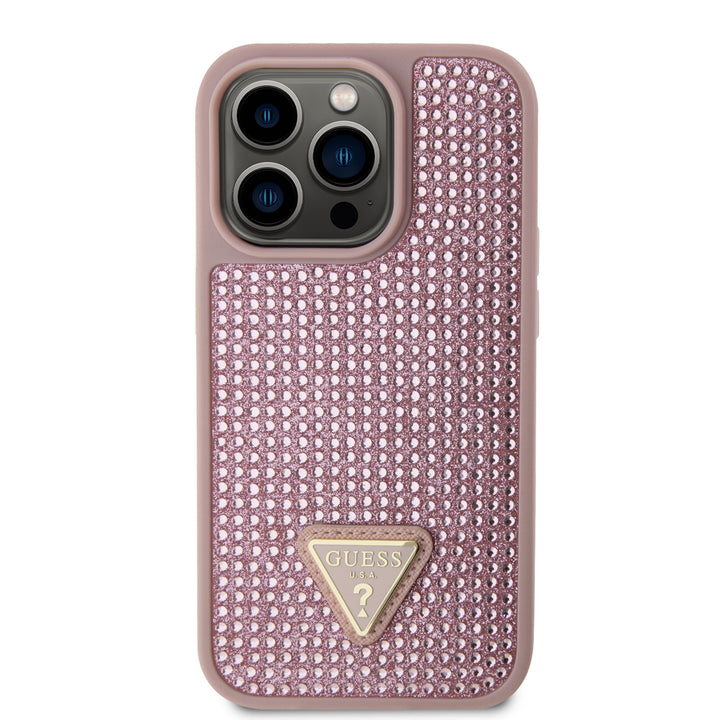 Funda Guess Pedrería Logo Triángulo para iPhone 15 Pro - Rosa Glamour y Elegancia