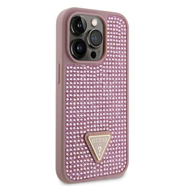 Funda Guess Pedrería Logo Triángulo para iPhone 15 Pro - Rosa Glamour y Elegancia