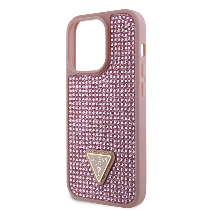 Funda Guess Pedrería Logo Triángulo para iPhone 15 Pro - Rosa Glamour y Elegancia