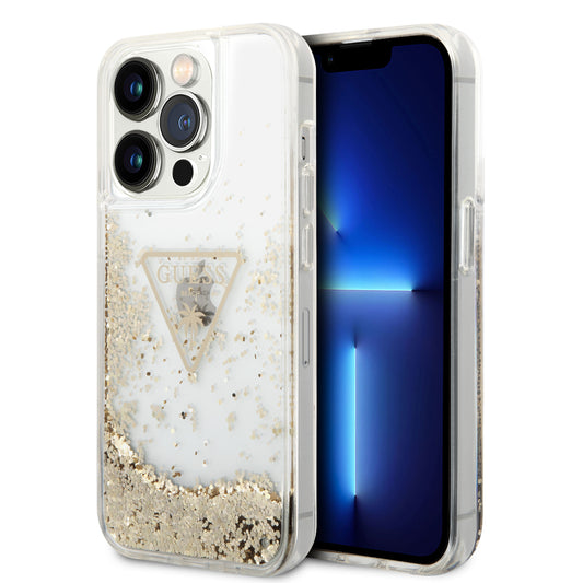 Case Guess Brillantina Dorada Triángulo para iPhone 15 Pro | Elegancia y Protección Premium