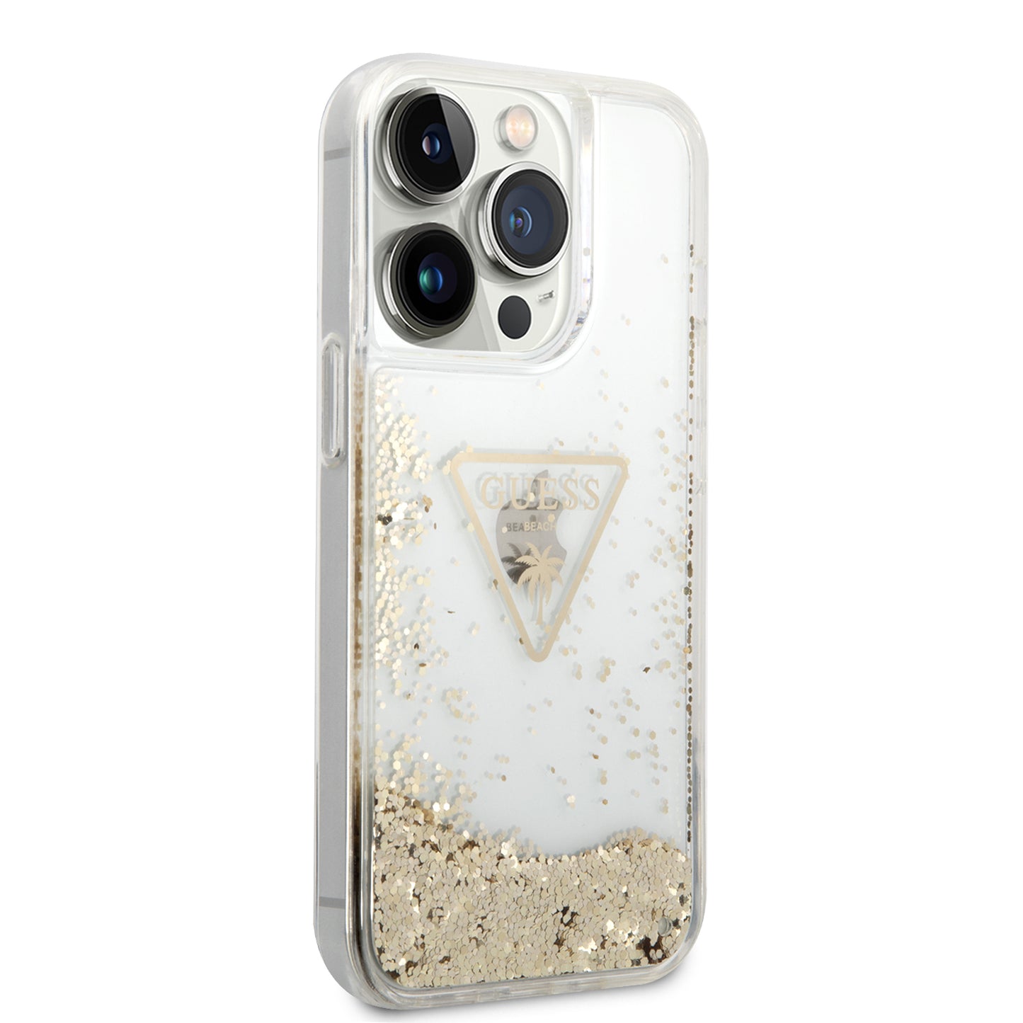 Case Guess Brillantina Dorada Triángulo para iPhone 15 Pro | Elegancia y Protección Premium