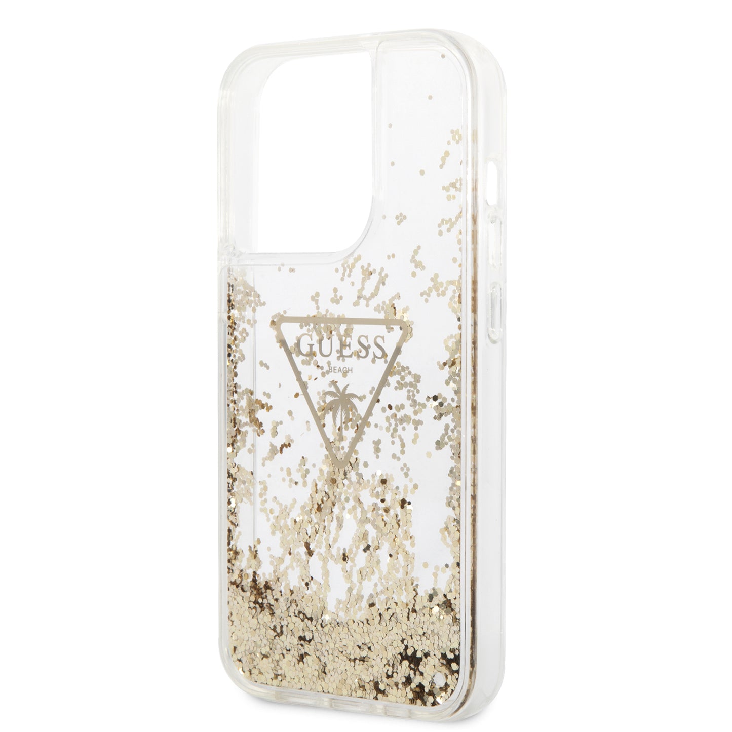 Case Guess Brillantina Dorada Triángulo para iPhone 15 Pro | Elegancia y Protección Premium