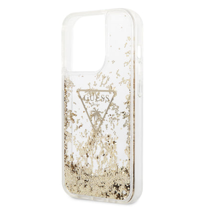 Case Guess Brillantina Dorada Triángulo para iPhone 15 Pro | Elegancia y Protección Premium