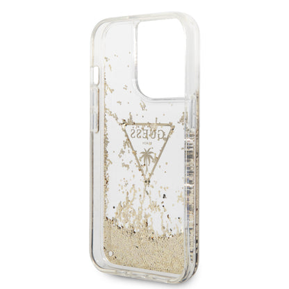 Case Guess Brillantina Dorada Triángulo para iPhone 15 Pro | Elegancia y Protección Premium