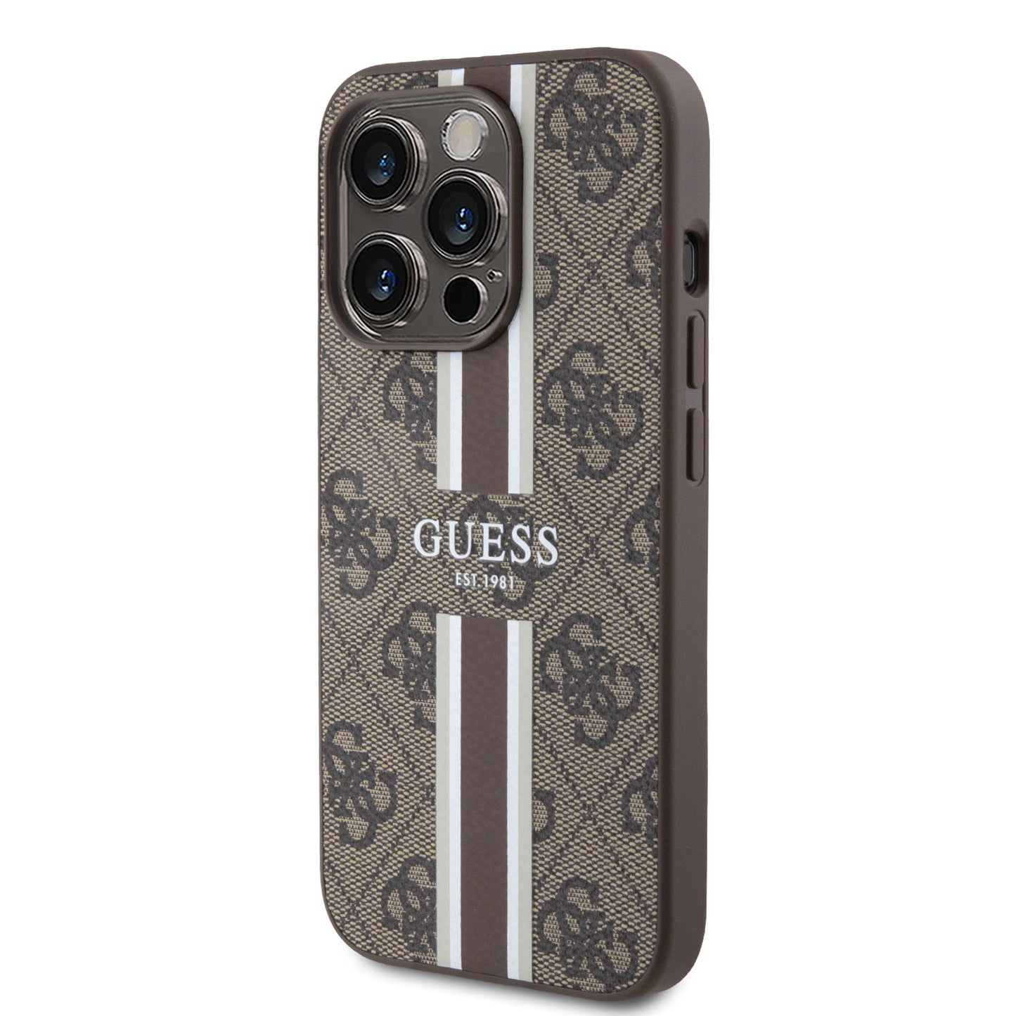 Case Guess 4G Pista Café para iPhone 15 Pro | Estilo Clásico y Protección Elegante