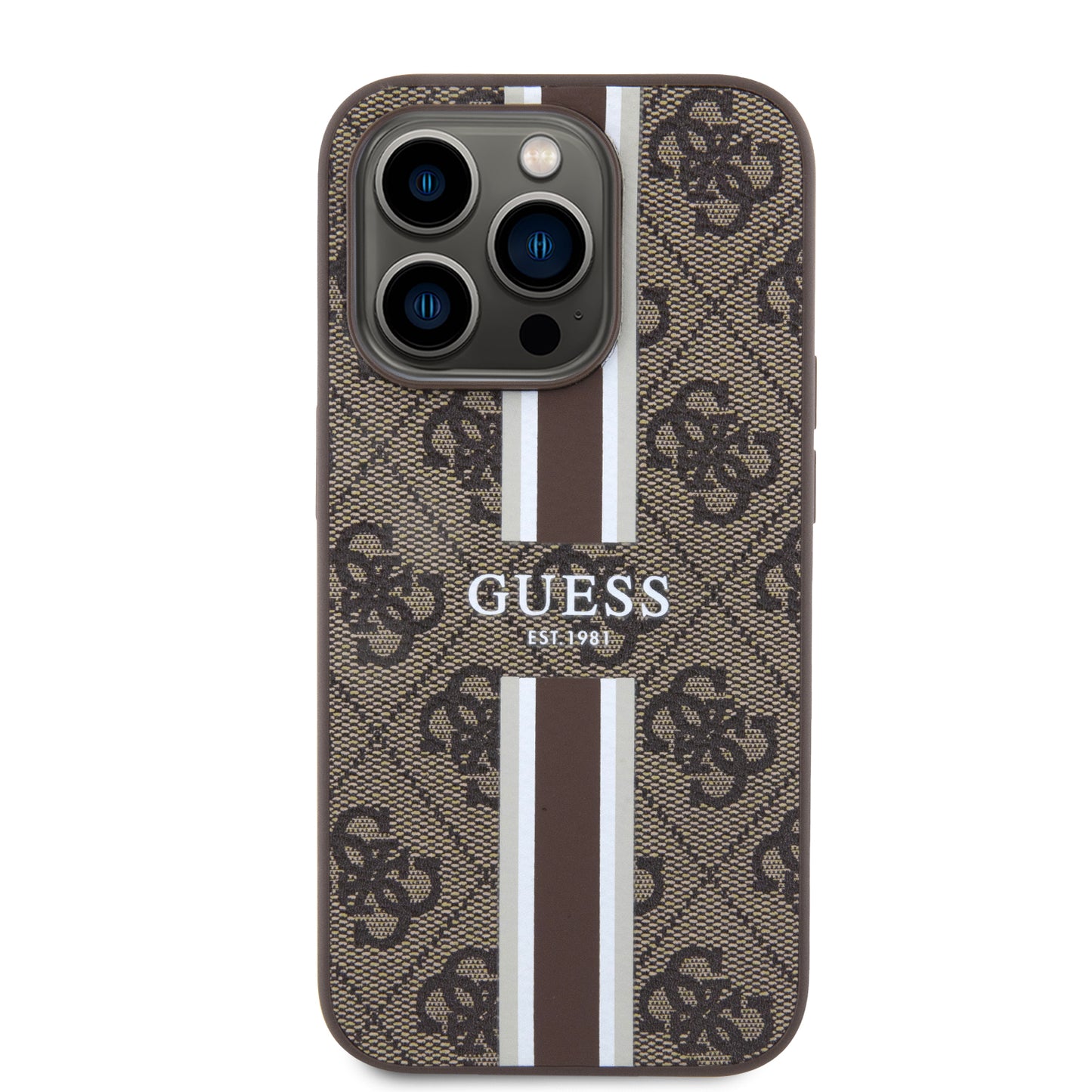 Case Guess 4G Pista Café para iPhone 15 Pro | Estilo Clásico y Protección Elegante