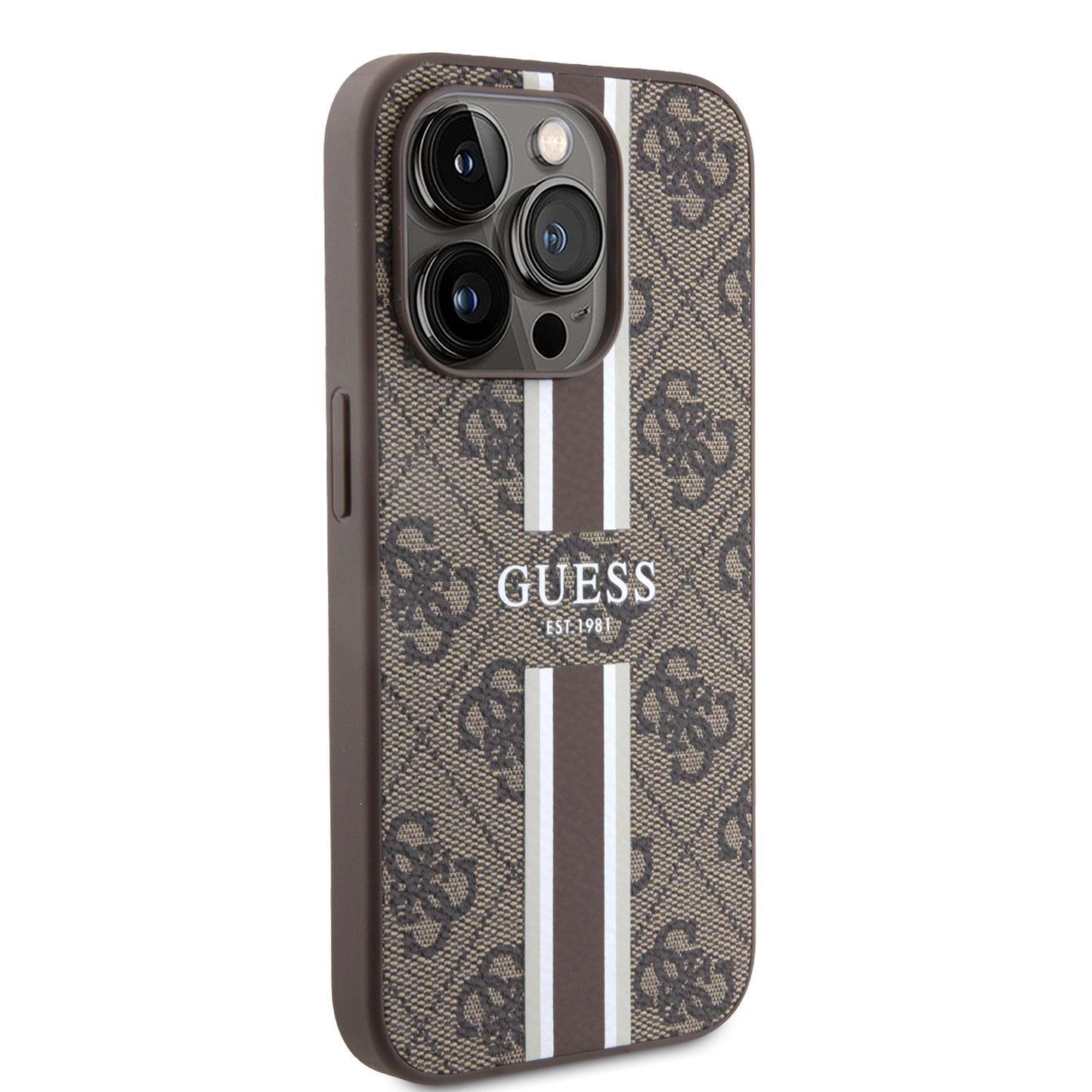 Case Guess 4G Pista Café para iPhone 15 Pro | Estilo Clásico y Protección Elegante
