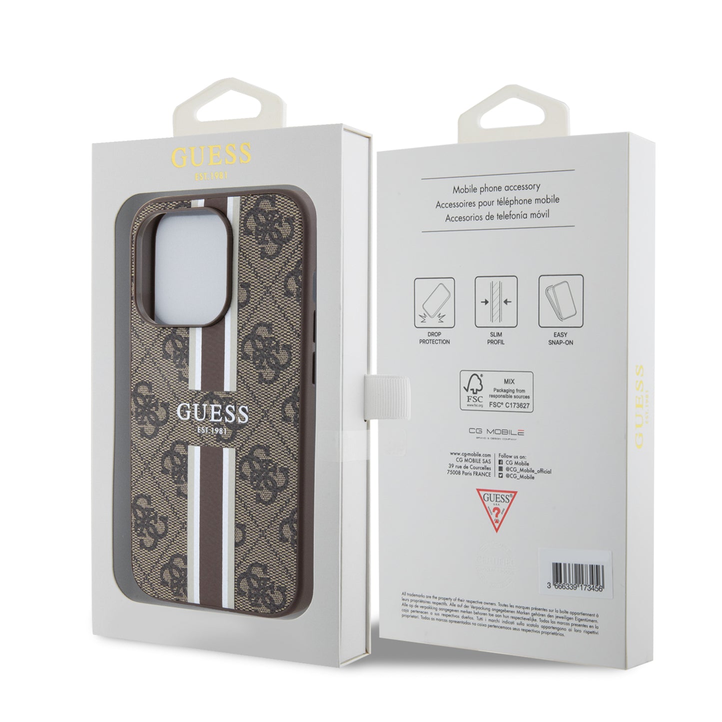 Case Guess 4G Pista Café para iPhone 15 Pro | Estilo Clásico y Protección Elegante
