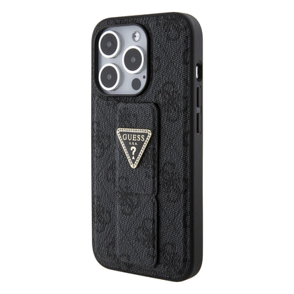 Case Guess 4G Logo Triángulo Stand para iPhone 15 Pro - Funda Negra y Moderna