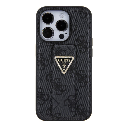 Case Guess 4G Logo Triángulo Stand para iPhone 15 Pro - Funda Negra y Moderna