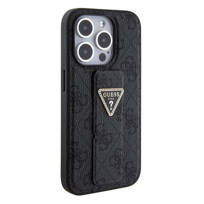 Case Guess 4G Logo Triángulo Stand para iPhone 15 Pro - Funda Negra y Moderna