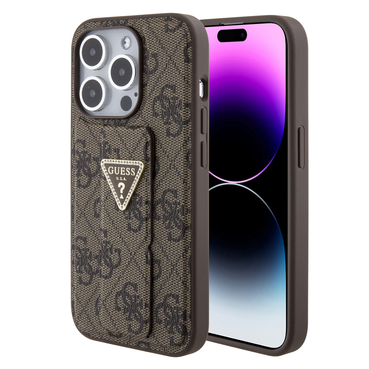 Case Guess 4G Logo Clásico con Stand para iPhone 15 Pro - Estilo y Funcionalidad