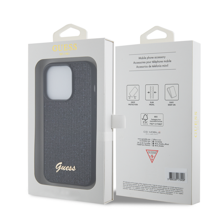 Funda Guess Lentejuela con Logo Metálico para iPhone 15 Pro Negro - Elegancia y Protección