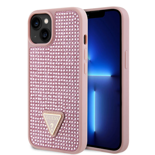 Case Guess Pedrería Logo Clásico para iPhone 15 Rosa - Elegancia y Estilo