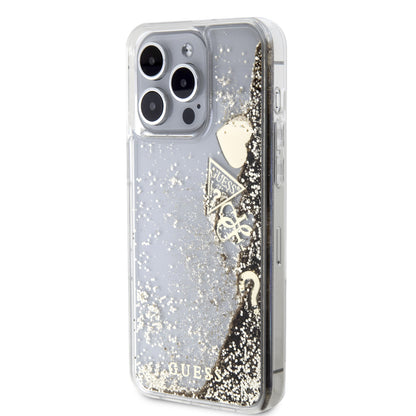 Case Guess Glitter Líquido con Charms para iPhone 15 Pro Dorado - Glamour y Protección