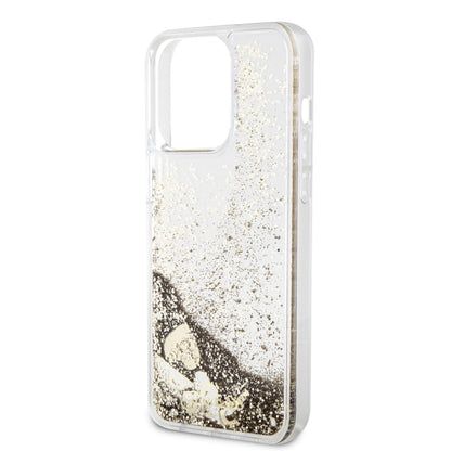 Case Guess Glitter Líquido con Charms para iPhone 15 Pro Dorado - Glamour y Protección