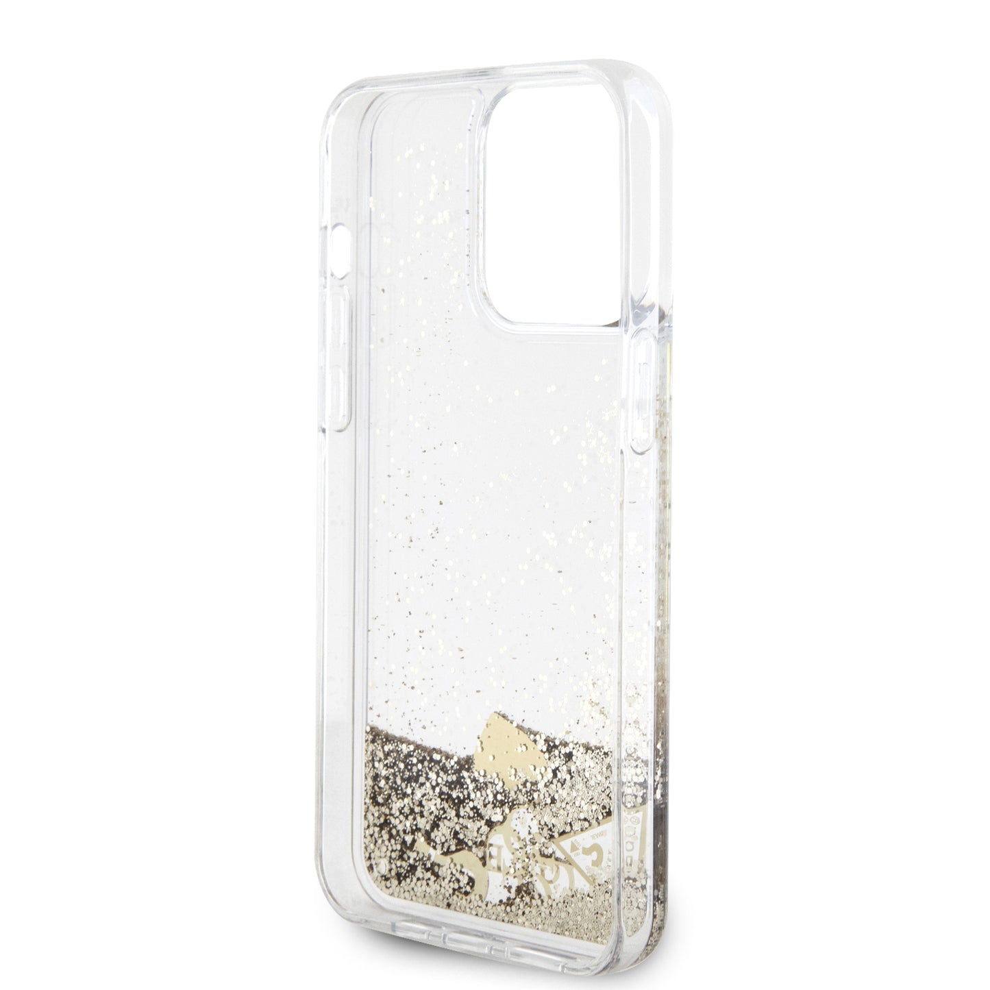 Case Guess Glitter Líquido con Charms para iPhone 15 Pro Dorado - Glamour y Protección