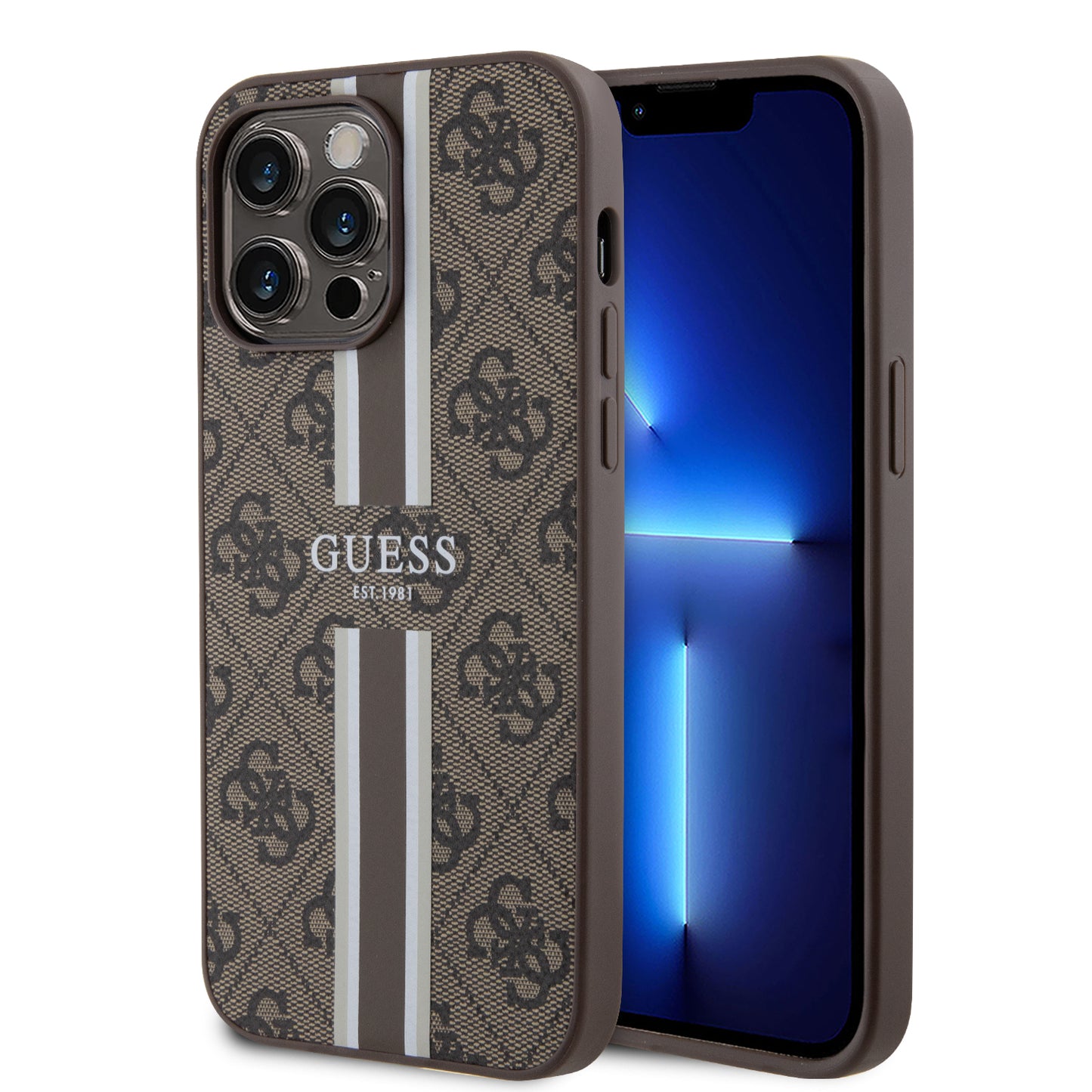 Case Guess 4G Pista para iPhone 15 Pro Max Café | Estilo y Protección Premium