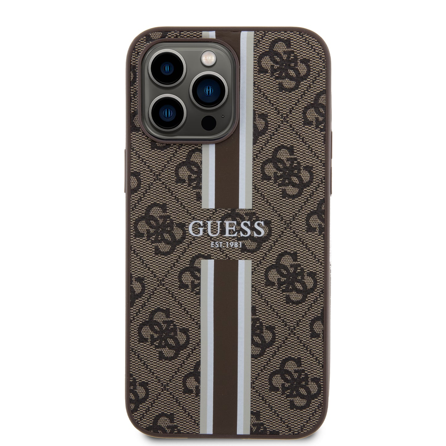 Case Guess 4G Pista para iPhone 15 Pro Max Café | Estilo y Protección Premium