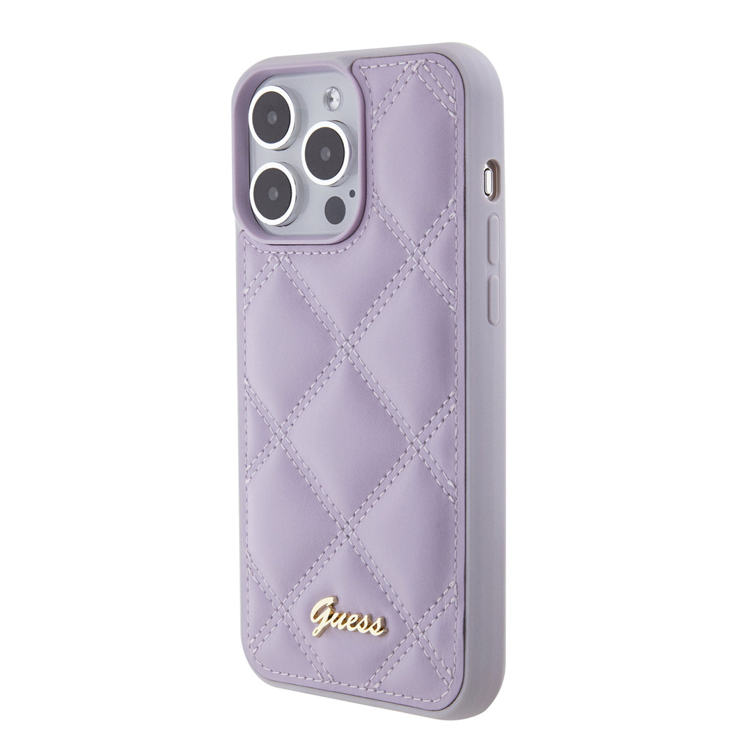Funda Guess Acolchado para iPhone 15 Pro Max - Morado con Logo Clásico