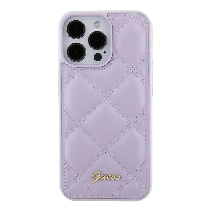 Funda Guess Acolchado para iPhone 15 Pro Max - Morado con Logo Clásico