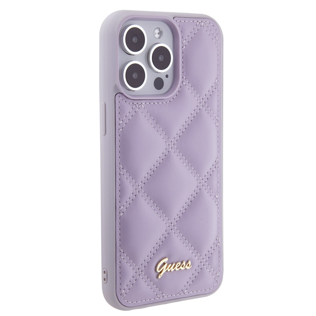 Funda Guess Acolchado para iPhone 15 Pro Max - Morado con Logo Clásico