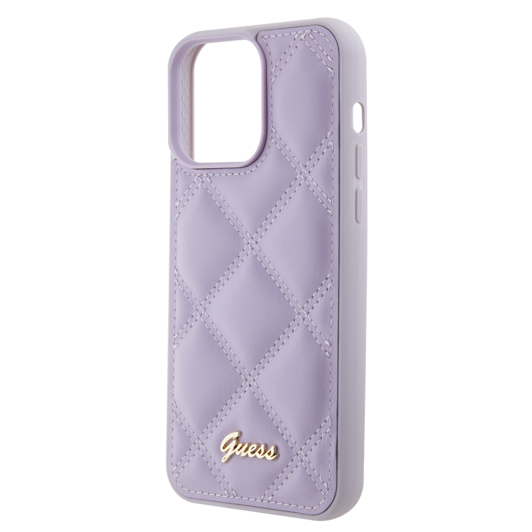 Funda Guess Acolchado para iPhone 15 Pro Max - Morado con Logo Clásico